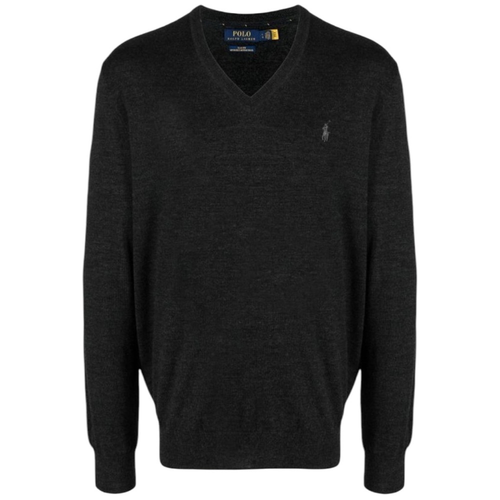 Grey Pima Cotton Ralph Lauren V Neck Sweater (L)